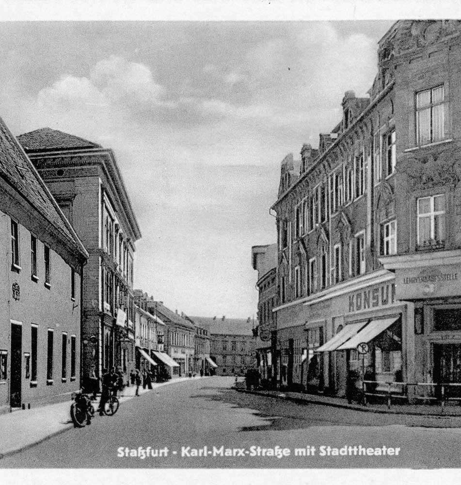 Karl-Marx-Straße und Steinstraße in Staßfurt 1959